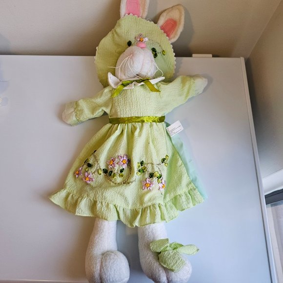 Decorative Easter Bunny Rabbit Plush White Green Floral Embroidered Dress 23" - Picture 12 of 12